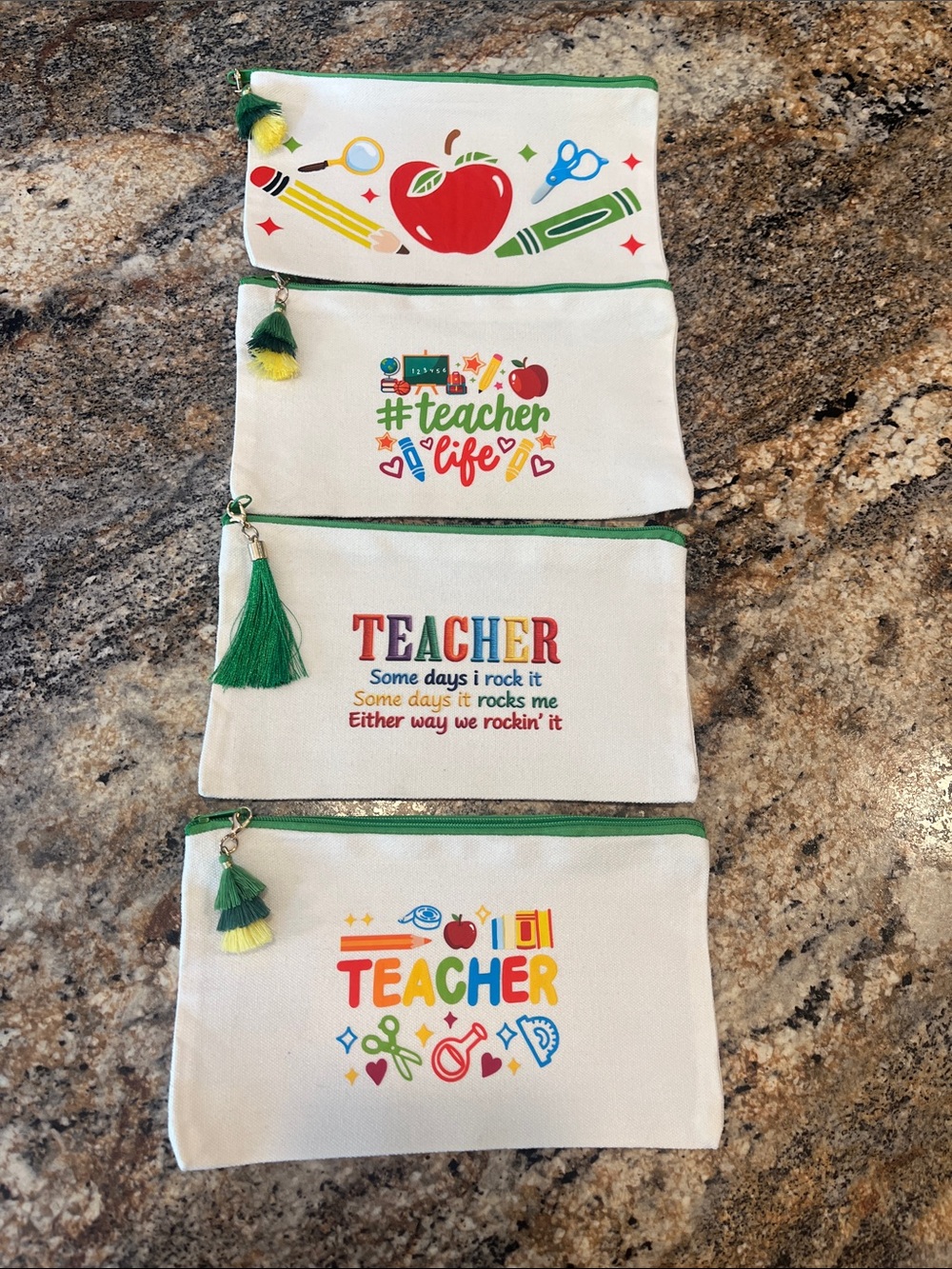 Teacher Life Canvas Zipper Pouches - Green Trim